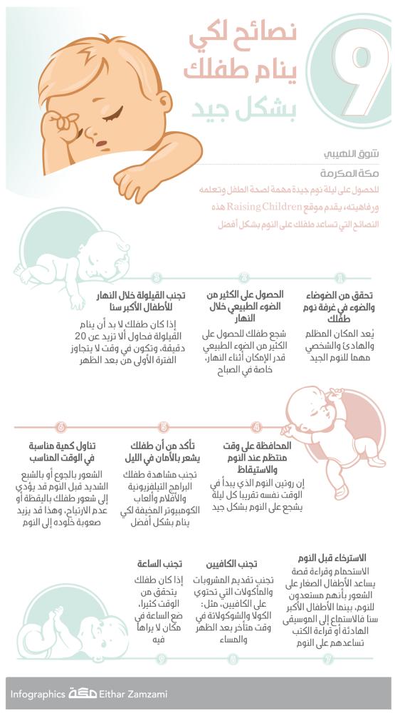 إنفوجرافيك 9 نصائح لكي ينام طفلك بشكل جيد صحيفة مكة