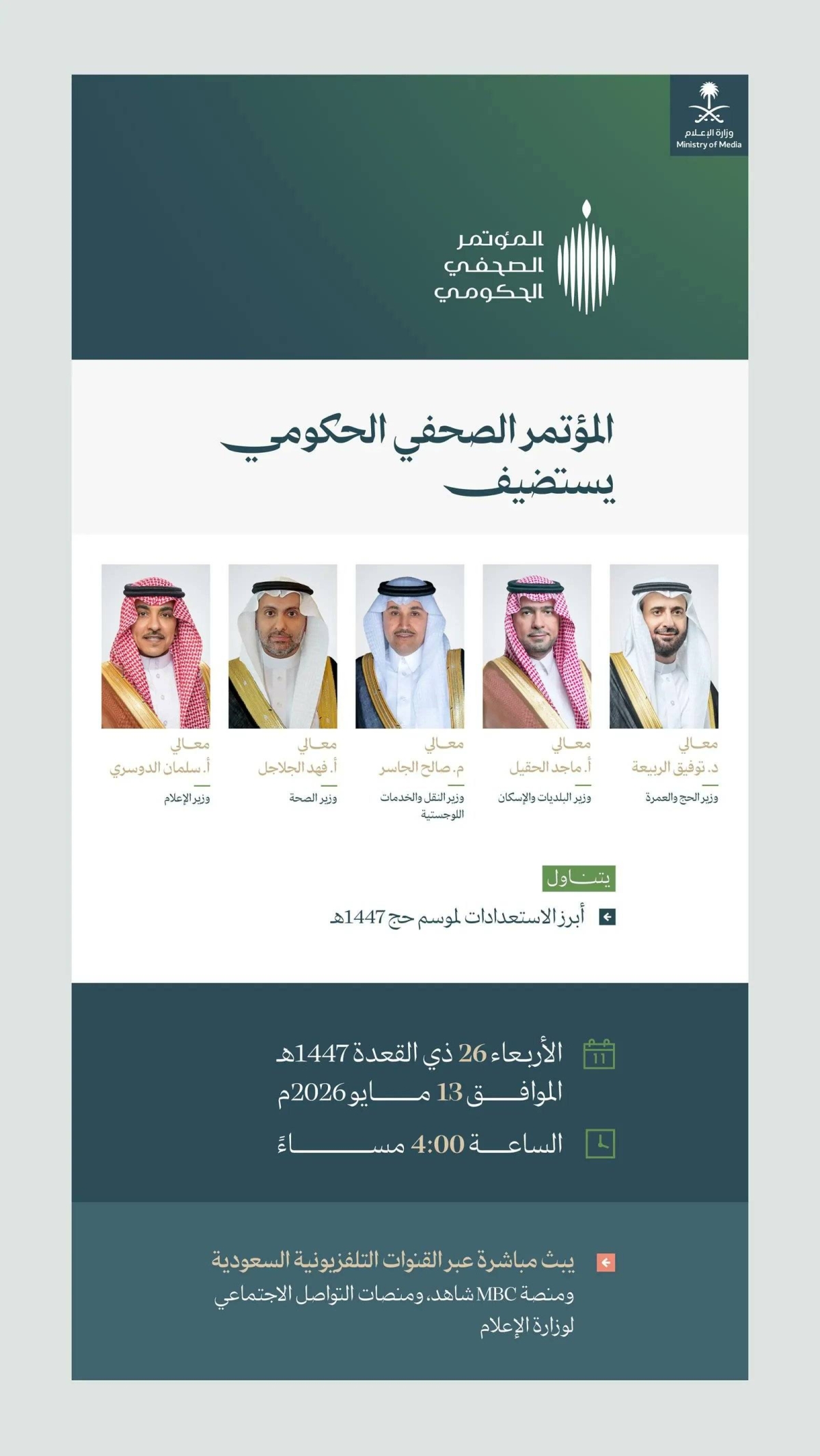 المؤتمر الصحفي الحكومي يستضيف عددًا من أصحاب المعالي الوزراء 